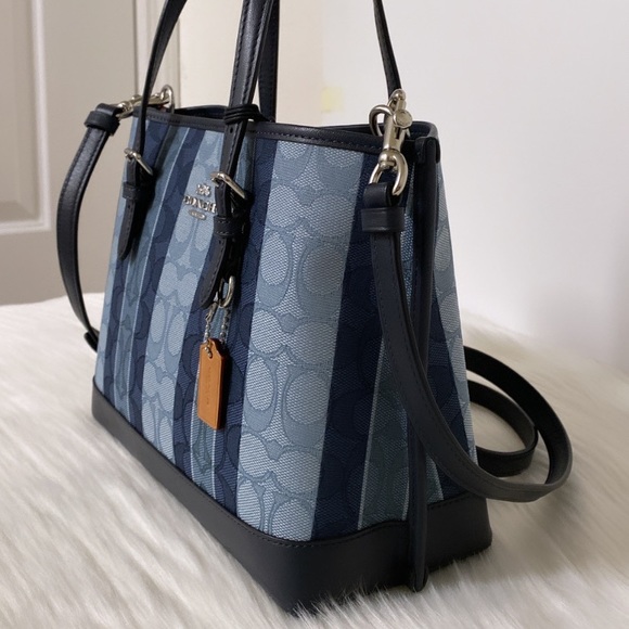New💃Coach Mollie Tote 25 In Signature Jacquard With Stripes - Picture 7 of 12